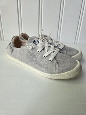 Roxy Rory Bayshore Canvas Slip On Sneakers Lightweight Grey Cream Size 8.5